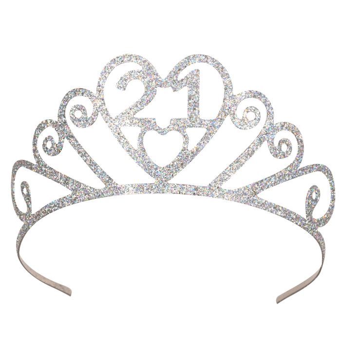 Silver Glittered &quot;21&quot; Metal Tiara