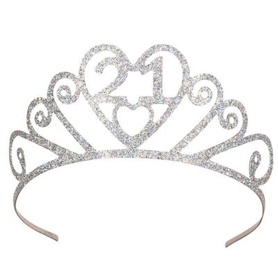 Silver Glittered &quot;21&quot; Metal Tiara