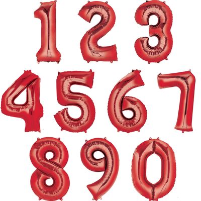 Red 34&quot; Helium Filled Foil Number Balloon and Ribbon 