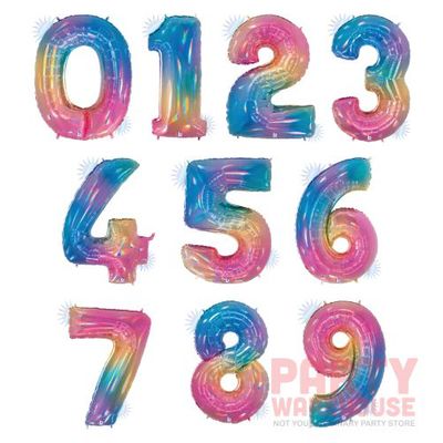 Rainbow Holographic 34&quot; Helium Filled Foil Balloon and Ribbon