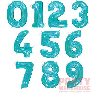 Robin&#39;s Egg Blue Holographic 34&quot; Helium Filled Foil Balloon and Ribbon