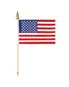 American Flag Fabric, 4&quot; x 6&quot;, spear-tipped wooden stick 10 1/2&quot;