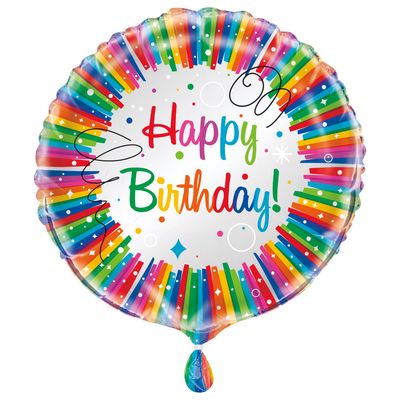 Rainbow Ribbons Birthday - 18&quot; Helium Filled Foil Balloon
