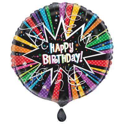 Rainbow Starburst Bday - 18&quot; Helium Filled Foil Balloon