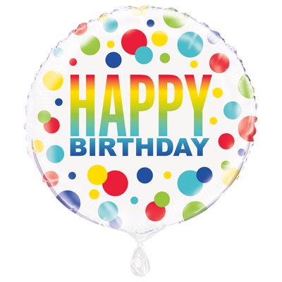 Rainbow Spots Bday - 18&quot; Helium Filled Foil Balloon