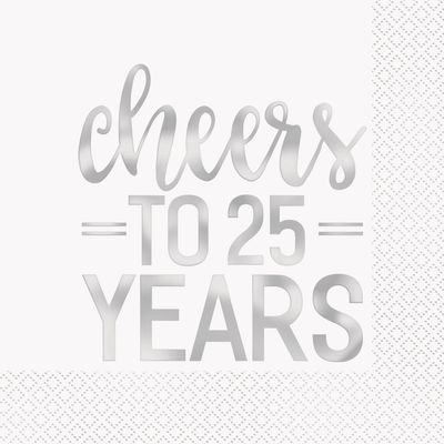 Cheers To 25 Years - Silver LN Napkins 16ct