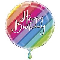Balloon &amp; Rainbow Birthday - 18&quot; Helium Filled Foil Balloon, Ribbon