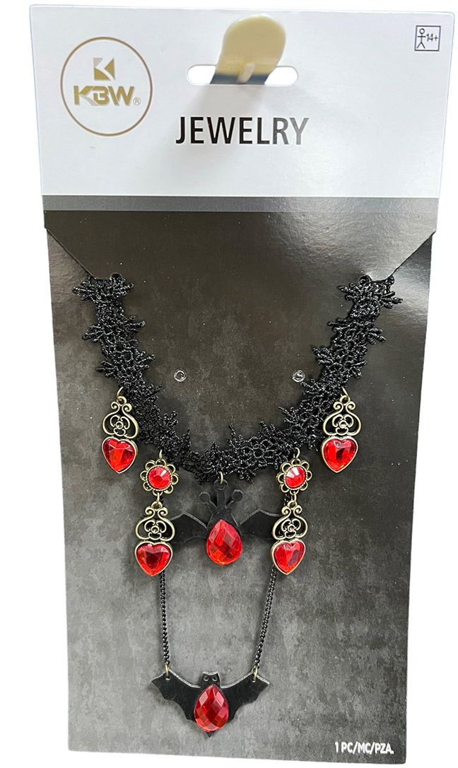 Black Bat Choker Necklace w/ Jewels