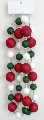 Glitter Ball Garland 6' Red Green White