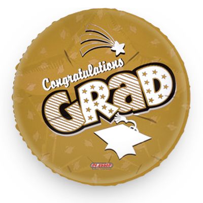 Congrats Grad Gold - 18&quot; Helium Filled Foil Balloon, Ribbon