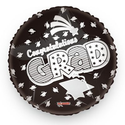 Congrats Grad Black - 18&quot; Helium Filled Foil Balloon, Ribbon