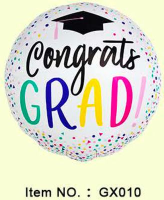 Grad White Confetti - 18&quot; Helium Filled Foil Balloon, Ribbon