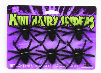Mini Black Hair Spiders 6pc