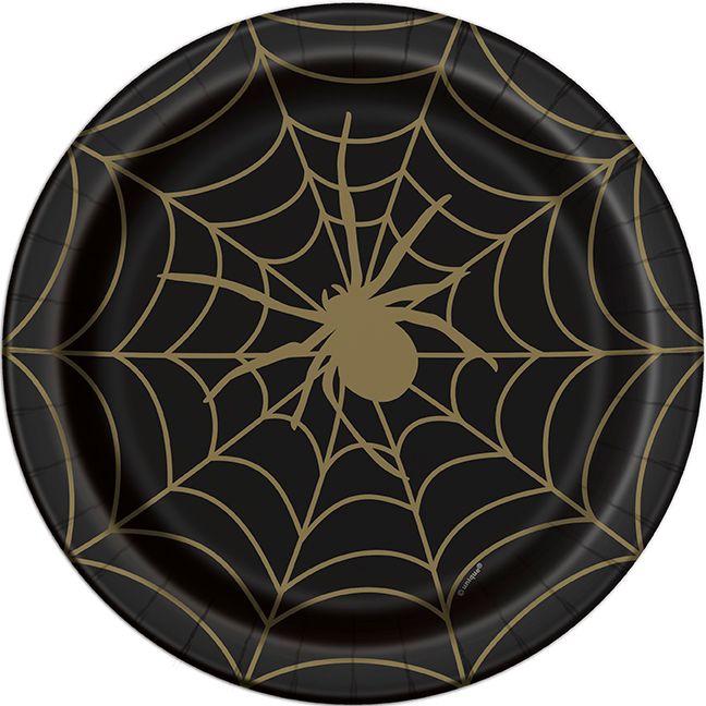 Black &amp; Gold Spider Web - 9&quot; Plates 8ct
