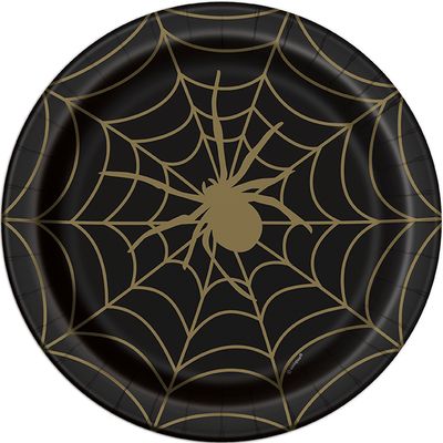 Black &amp; Gold Spider Web - 9&quot; Plates 8ct