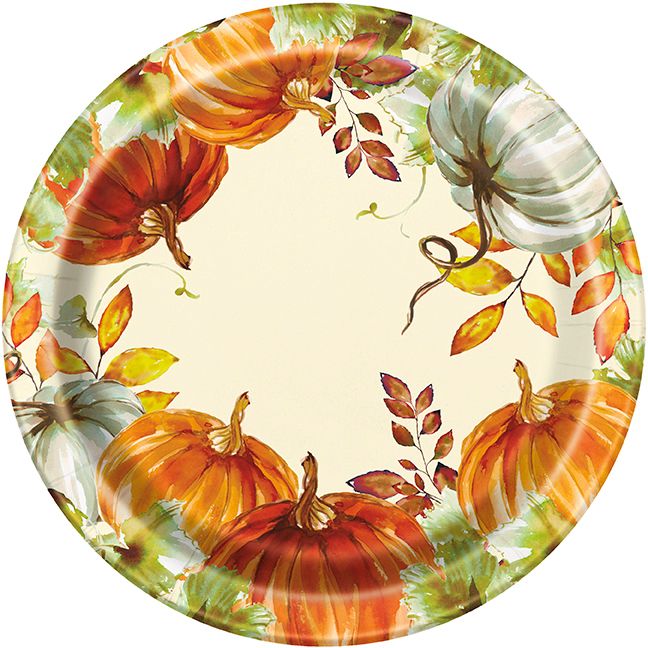 Watercolor Fall Pumpkin - 9&quot; Plates 8ct