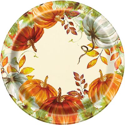 Watercolor Fall Pumpkin - 9&quot; Plates 8ct
