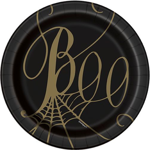 Black &amp; Gold Spider Web - 7&quot; Plates 8ct