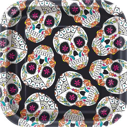 Day Of The Dead Skull - 7&quot; Plates 8ct