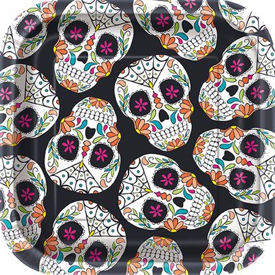 Day Of The Dead Skull - 7&quot; Plates 8ct