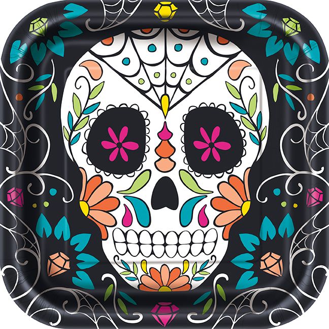 Day Of The Dead Skull - 9&quot; Plates 8ct