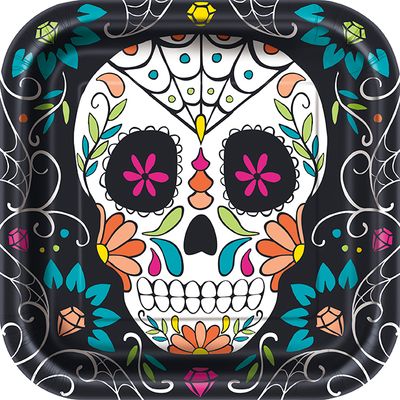Day Of The Dead Skull - 9&quot; Plates 8ct