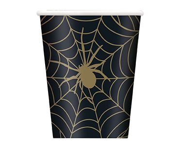 Black &amp; Gold Spider Web - 9oz Cup 8ct