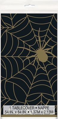 Black &amp; Gold Spider Web - Plastic Tablecover 54&quot; X 84&quot;