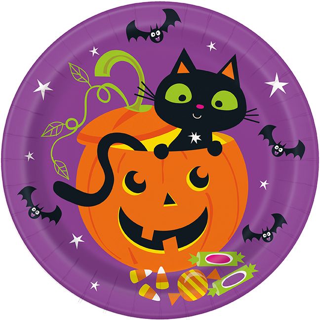 Cat &amp; Pumpkin - 9&quot; Plates 8ct