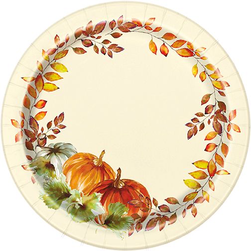 Watercolor Fall Pumpkin - 7&quot; Plates 8ct