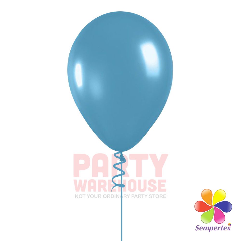 Neon Blue 11" Helium Filled Latex Balloon and Ribbon
