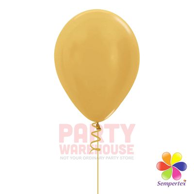 Metallic Gold 11&quot; Helium Filled Latex Balloon and Ribbon