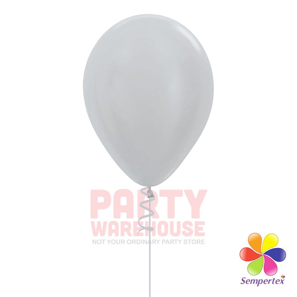 Metallic Silver 11&quot; Helium Filled Latex Balloon and Ribbon