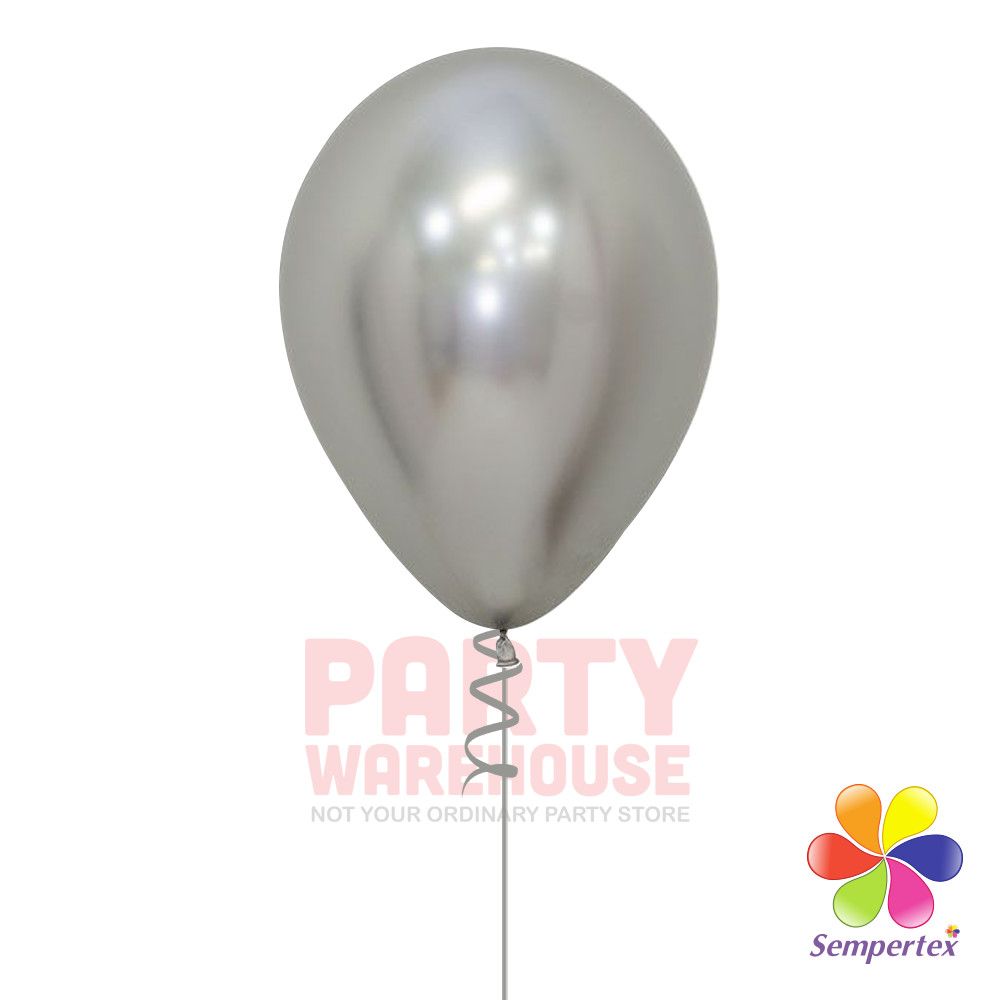 Reflex Silver 11&quot; Helium Filled Latex Balloon and Ribbon
