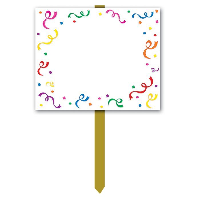 Blank Yard Sign with Confetti and Streamers Border 12&quot; x 15&quot;