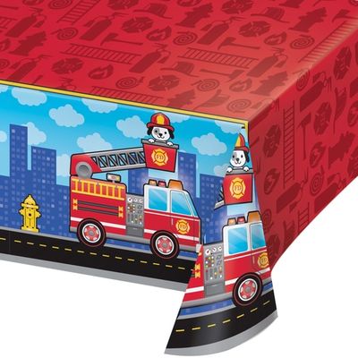 Flaming Fire Truck Rectangular Plastic Tablecover 54&quot; X 108&quot;