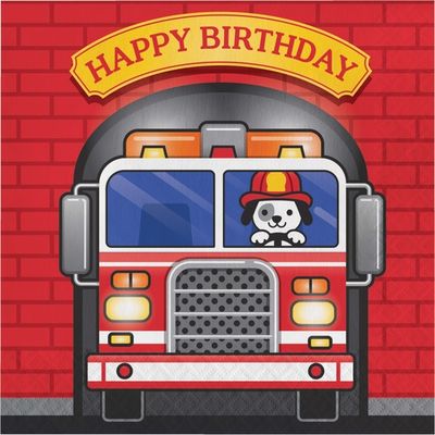 Flaming Fire Truck Happy Birthday Luncheon Napkins 16ct