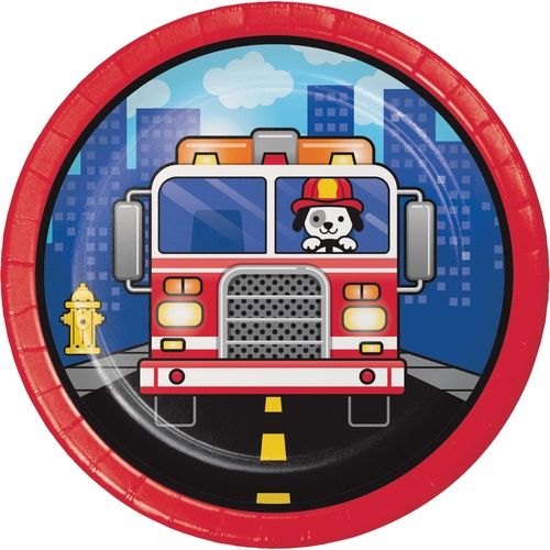 Flaming Fire Truck 7&quot; Dessert Plates 8ct