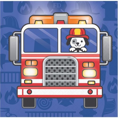 Flaming Fire Truck Beverage Napkins 16ct