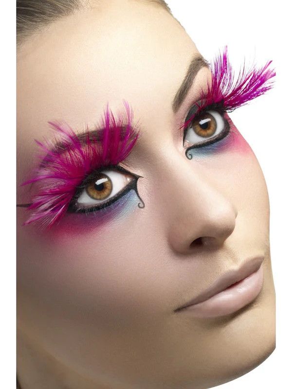 Eyelashes Pink with Feather Plumes