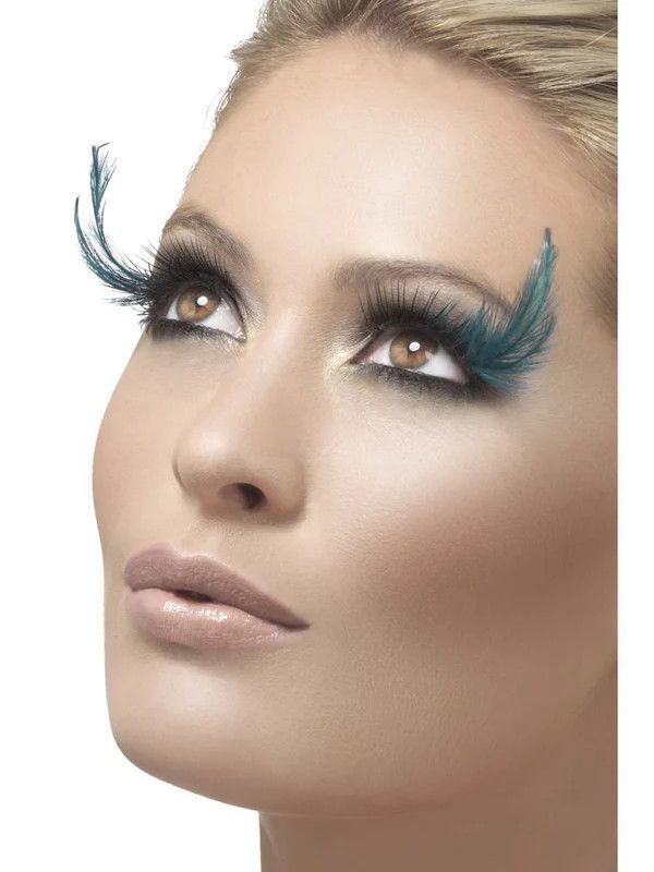 Eyelashes Black and Green with Feather Plume