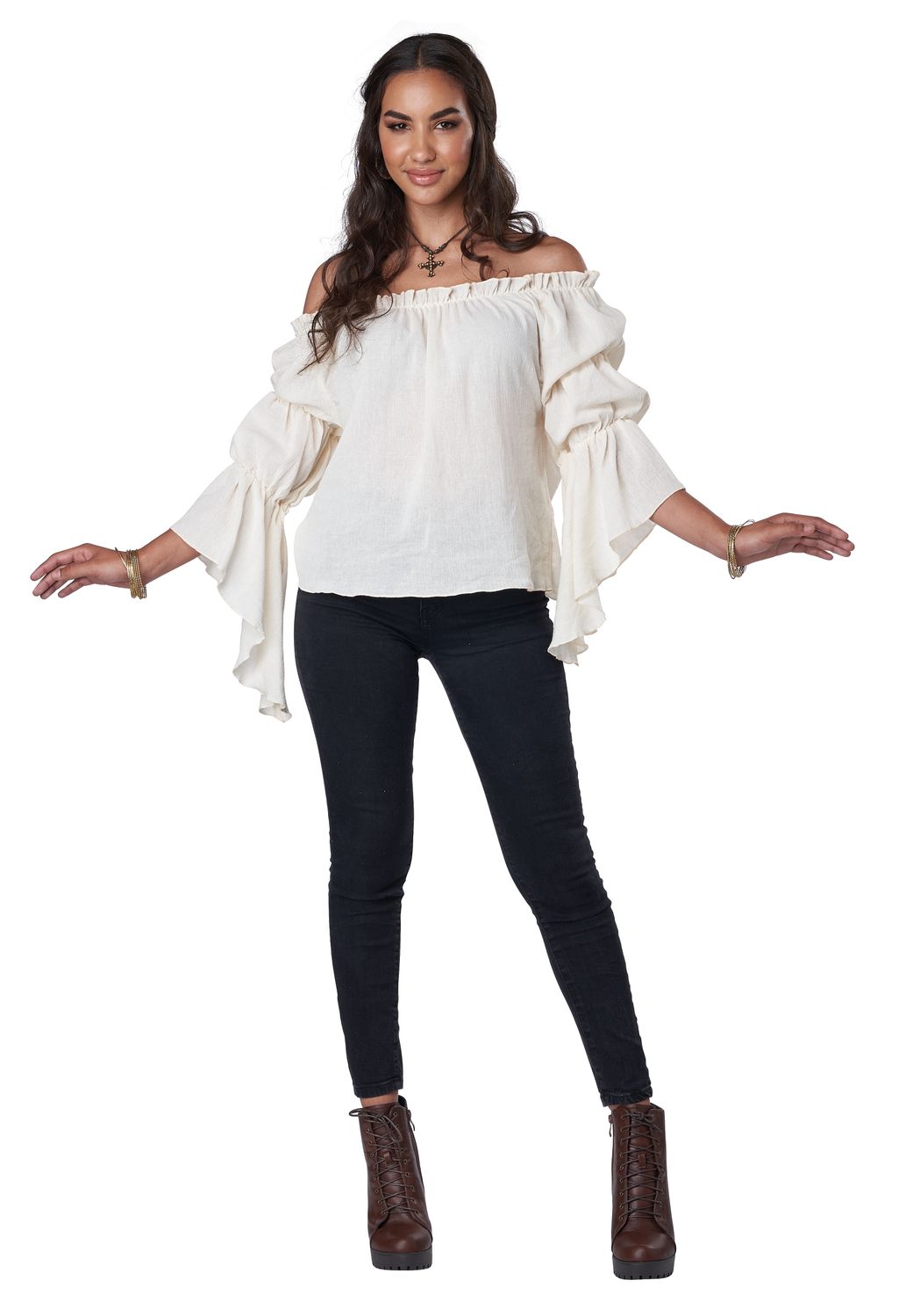 Peasant Blouse Cream -, Attribute: Womens, Size: L/XL