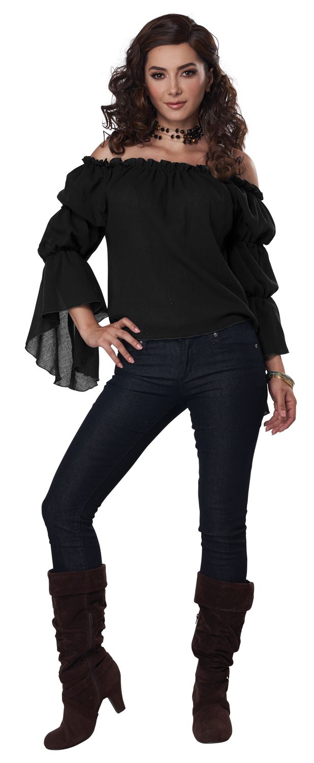 Peasant Blouse Black -, Attribute: Womens, Size: L/XL