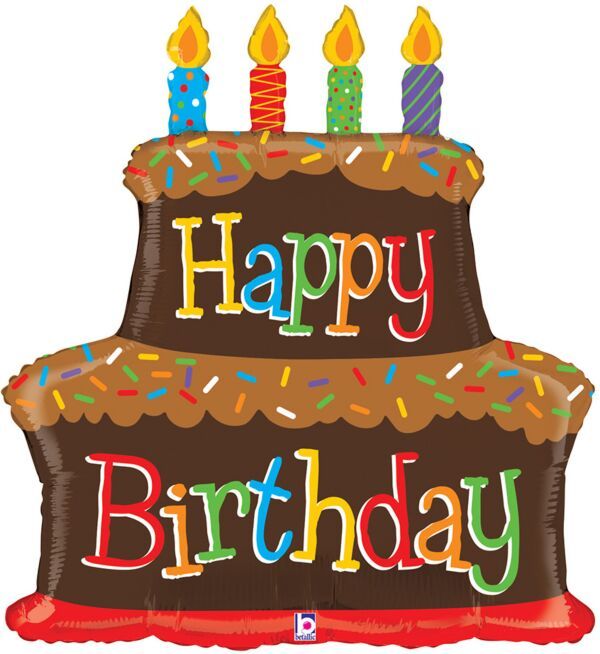 Bday Chocolate Cake - 31&quot; Helium Filled Foil Balloon, Ribbon