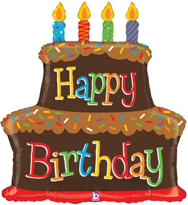 Bday Chocolate Cake - 31&quot; Helium Filled Foil Balloon, Ribbon