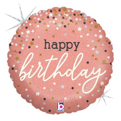 Confetti Birthday Holographic RS/GD - 18&quot; Helium Filled Foil Balloon, Ribbon