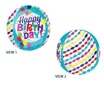 HB Streamer Burst CL Orbz - 15&quot; Helium Filled Foil Balloon, Ribbon