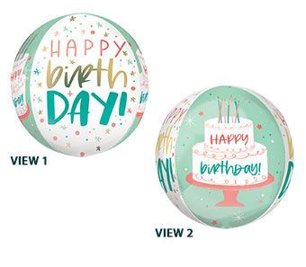 Happy Cake Day Orbz - 15&quot; Helium Filled Foil Balloon, Ribbon