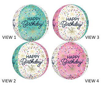 Confetti Sprinkle Birthday Orbz - 15&quot; Helium Filled Foil Balloon, Ribbon