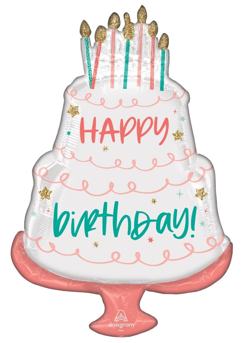 Happy Cake Day - 28&quot; Helium Filled Foil Balloon, Ribbon
